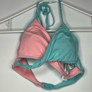 1️⃣ Coral and Teal Twist Bikini Top